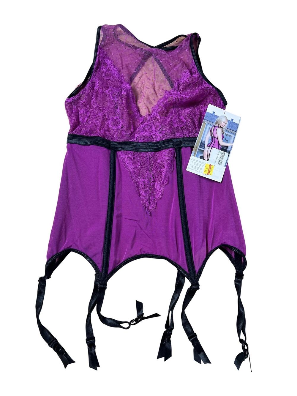 Coquette Garter Slip Womens M/M Purple Lace Mesh Hook & Eye Boned Waist 4092
